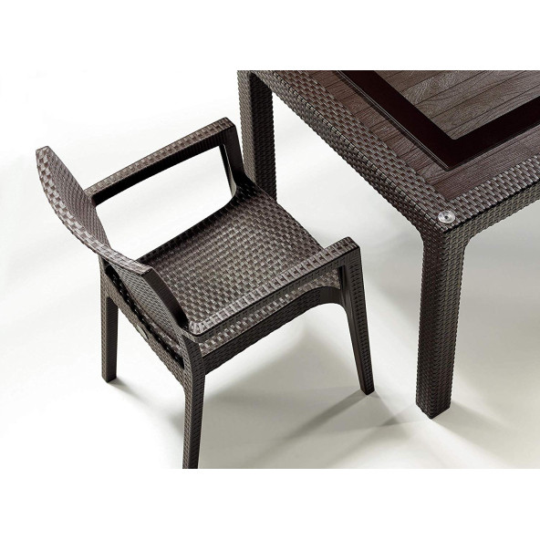 Novussi Liverno Rattan 6 Kişilik Masa Takımı Bahçe Takımı 90x150 Kahverengi - 2