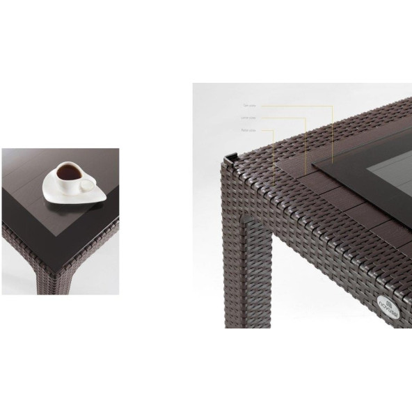 Novussi Liverno Rattan 6 Kişilik Masa Takımı Bahçe Takımı 90x150 Kahverengi - 6