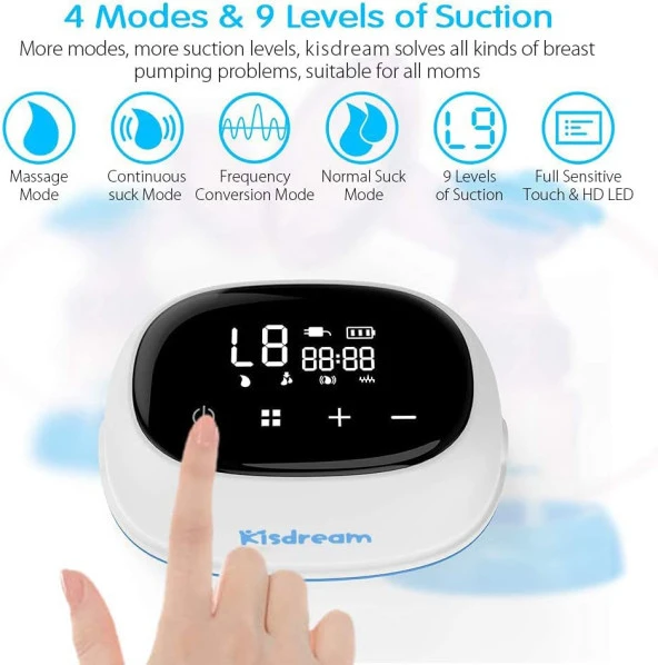 Şarjlı Süt Sağma Pompası 4 Mod 9 Seviye Dokunmatik Led Ekran 10 Süt Saklama Poşeti - 3