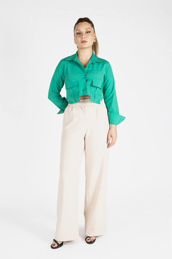 Kadın Crop Gömlek Yeşil - 3