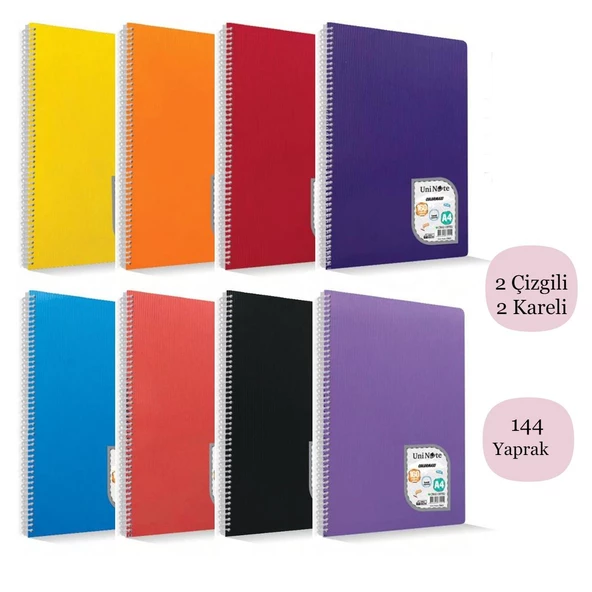 Çınar Colormaxi A4 144 Yaprak Plastik Kapak Spiralli Defter 2 Çizgili+ 2 Kareli