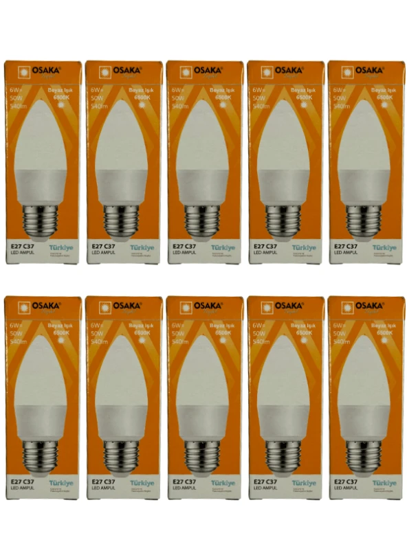 Osaka 6W (50W) 6500K (Beyaz Işık) E27 Duylu Led Ampul (10 Adet)