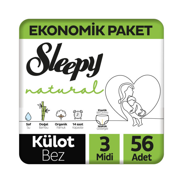 Sleepy Natural 3 Numara Midi 56'lı Külot Bez