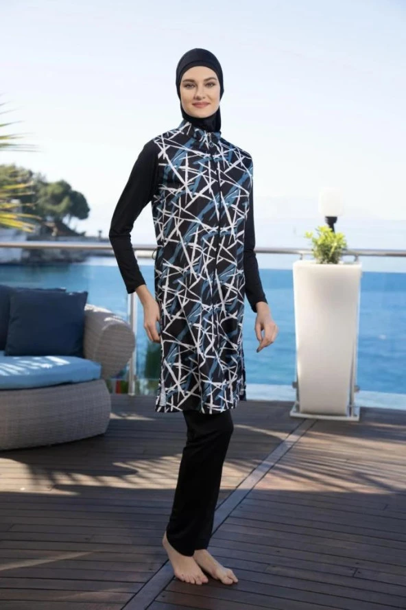 Estiva 24931 Dijital Desenli  Tam Boy Tesettür Mayo - Resim 3