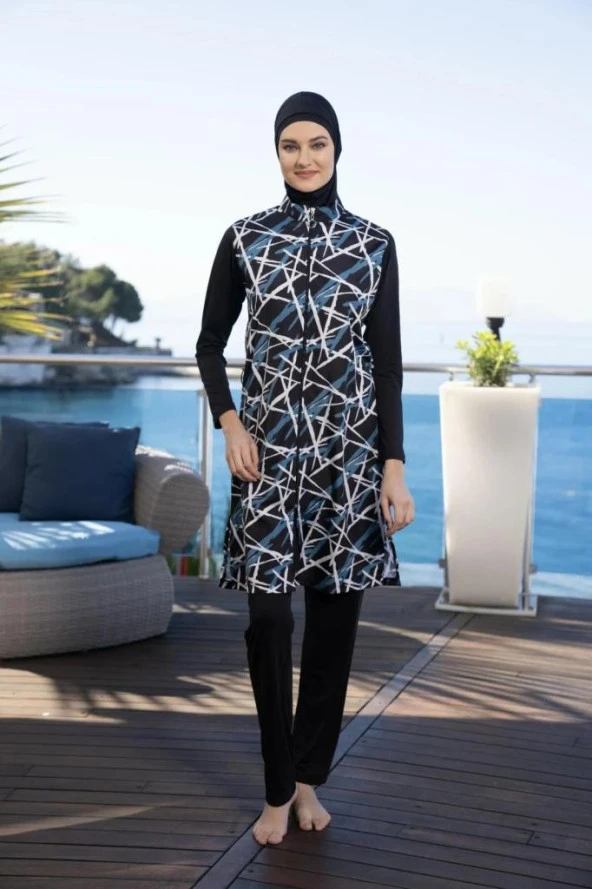 Estiva 24931 Dijital Desenli  Tam Boy Tesettür Mayo - Resim 6