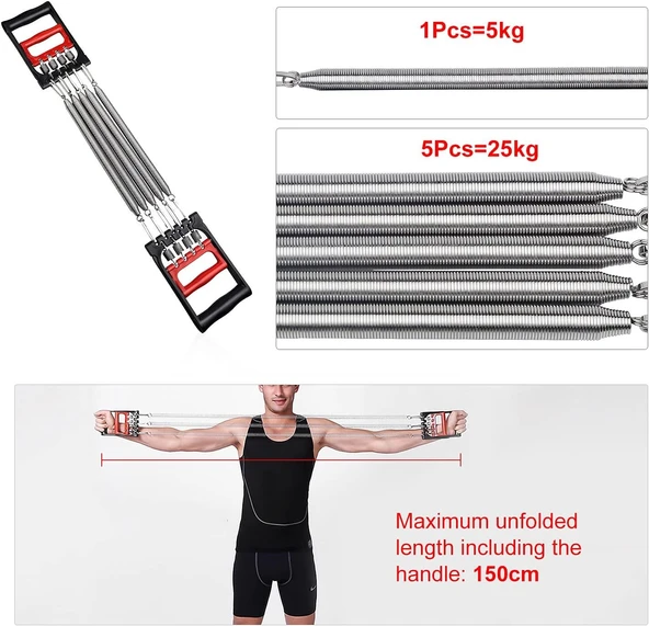 Göğüs Yayı - El Yayı 5 Dirençli El Ayak Göğüs Yayı Çelik Yay Spor Aleti Kas Geliştirici Set - 4
