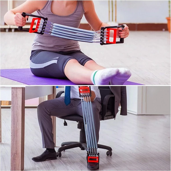 Göğüs Yayı - El Yayı 5 Dirençli El Ayak Göğüs Yayı Çelik Yay Spor Aleti Kas Geliştirici Set - 5