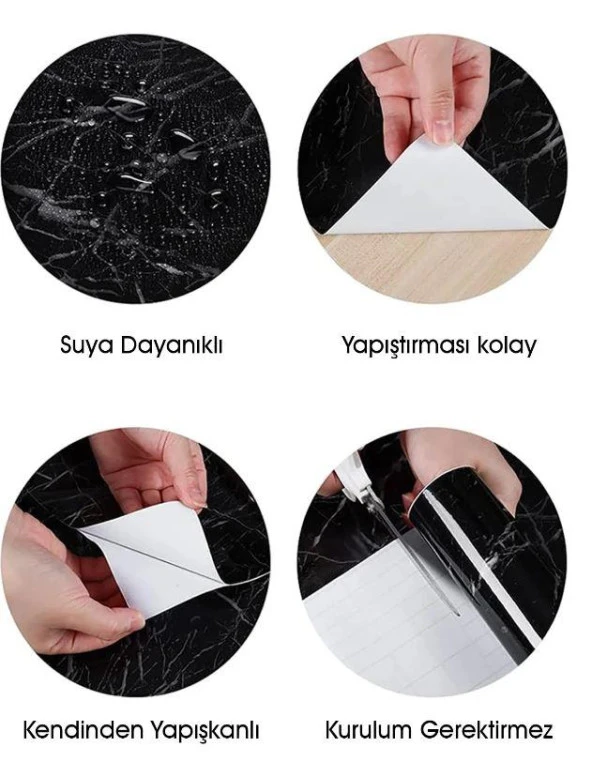 Fontenay Mermer Desenli Kendinden Yapışkanlı Duvar Kağıdı Kaplama Mutfak Dolap Tezgah Üstü Folyo Siyah - 4