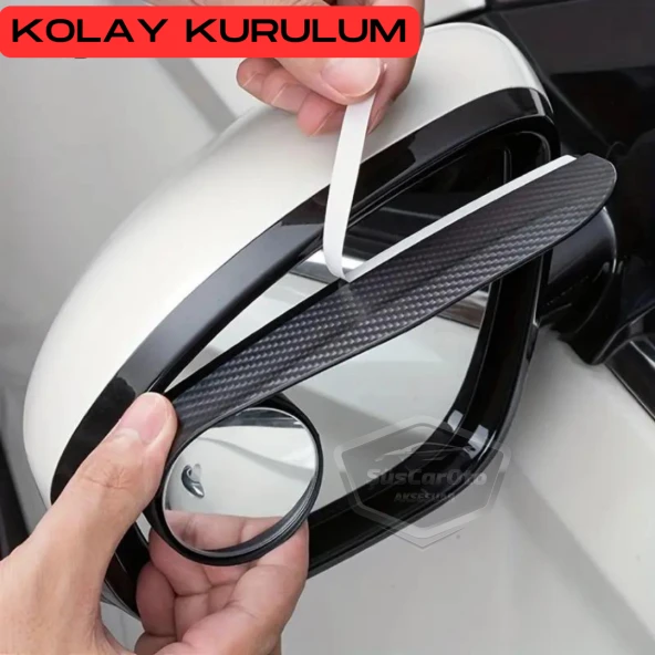 Oto Araç Açısı Ayarlanabilir Yuvarlak Kör Nokta Aynası ve Ayna Yağmur Koruyucu Önleyici Yağmur Siperliği Karbon - 4
