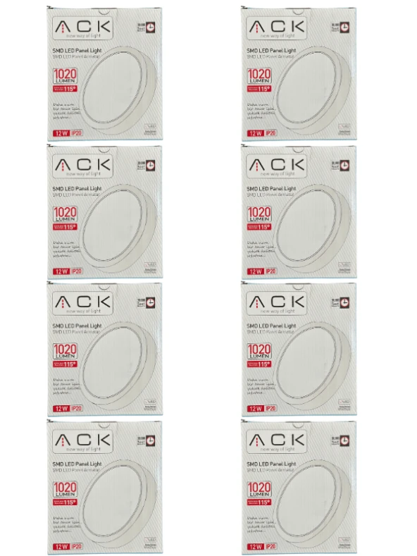 Ack 12W 6500K (Beyaz Işık) Sıva Üstü Led Armatür (8 Adet)