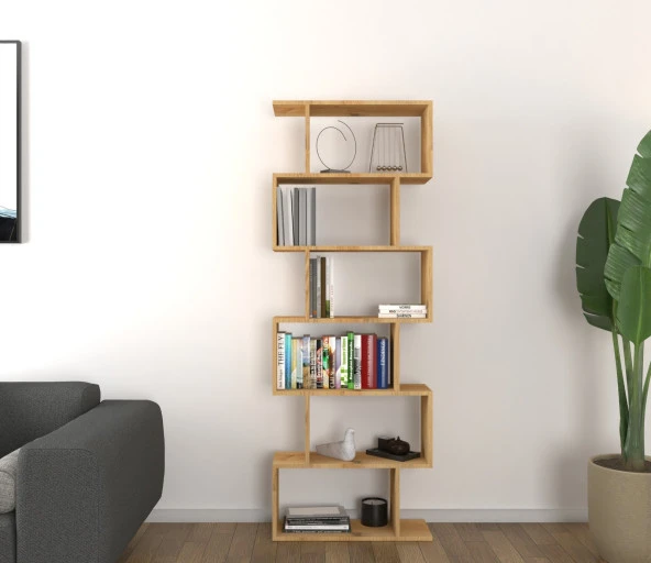 Mirobi 6 Raflı Kitaplık, Dekoratif Raf Zigzag Kitaplık, Labirent Dekor, Rivoli