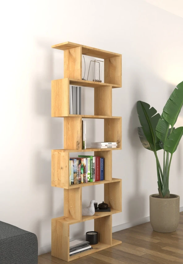 Mirobi 6 Raflı Kitaplık, Dekoratif Raf Zigzag Kitaplık, Labirent Dekor, Rivoli - 3