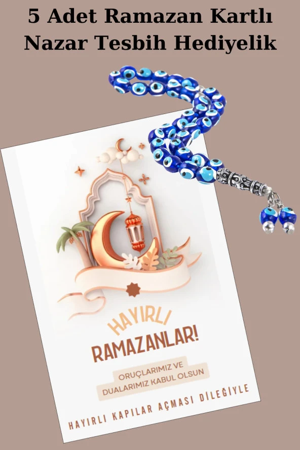 5 Adet Ramazan Hediyelik Tesbih - Ramazan Kartlı Tek Tek Jelatinli - Ramazan Hediyesi - 33'lü Tesbih