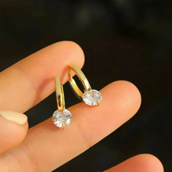 Tek Taş Halka Gold Küpe | Şıklığı ve Zarafeti Bir Arada - Resim 5