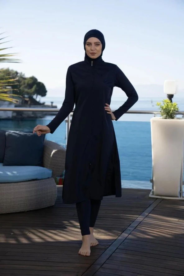 Estiva 22997 Lacivert Uzun Tam Boy Tesettür Mayo - Resim 5