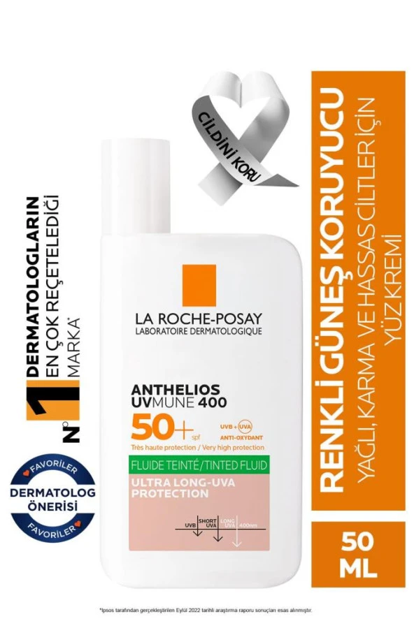 La Roche Posay Anthelios Oil Control Fluid SPF+50 Yağlı Ciltler için Akışkan Renkli Yüz Güneş Kremi