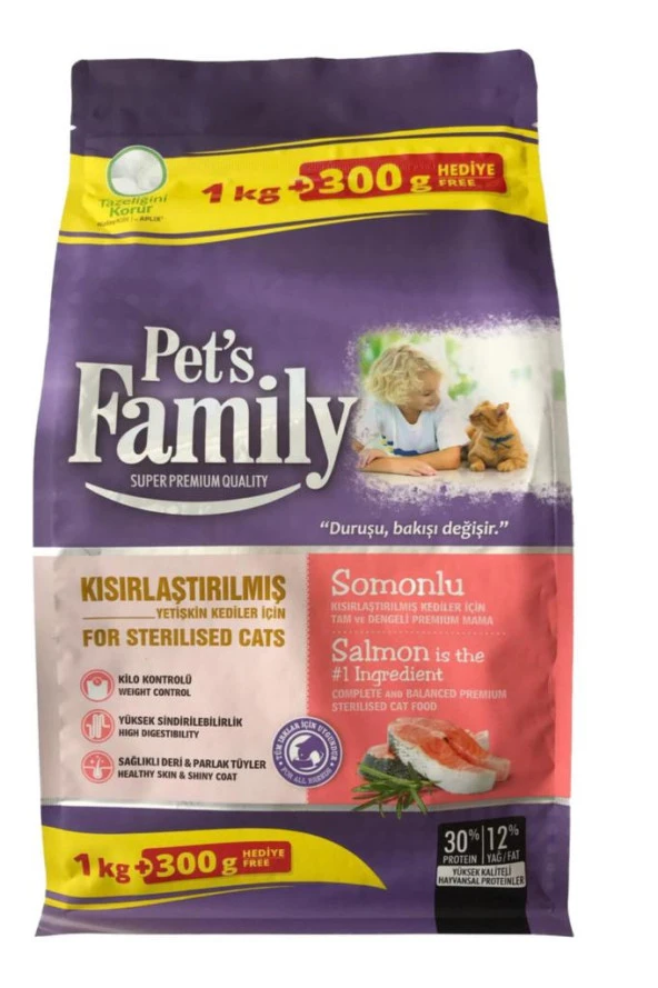 Pets Famıly Kedı Kısırlastırılmıs Mama Yetıskın Somun 1000+300Gr