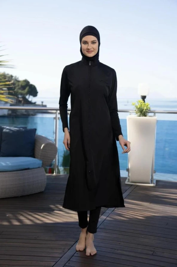 Estiva 22997 Siyah Uzun Tam Boy Tesettür Mayo - 4