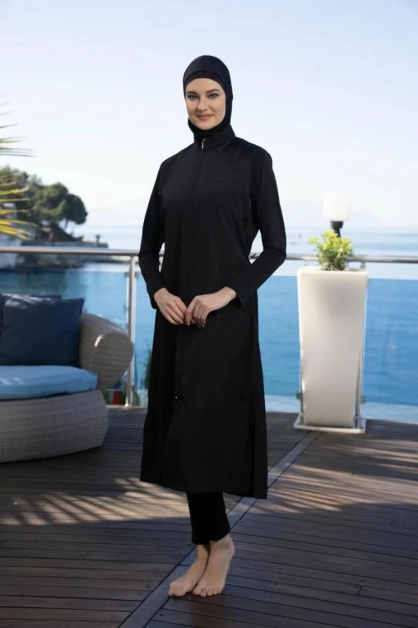 Estiva 22997 Siyah Uzun Tam Boy Tesettür Mayo - 5