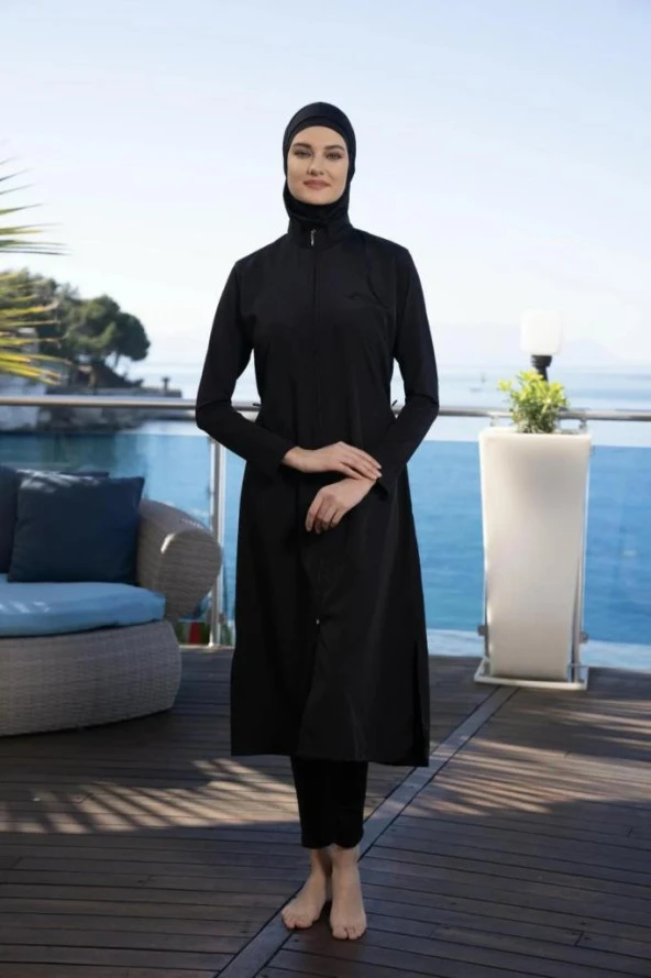 Estiva 22997 Siyah Uzun Tam Boy Tesettür Mayo - 8