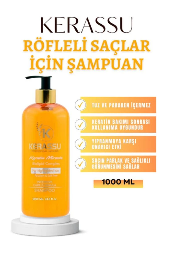 Keratin Bakım Şampuanı Röfleli Saçlar İçin Parabensiz Tuzsuz Şampuan 1000 ML