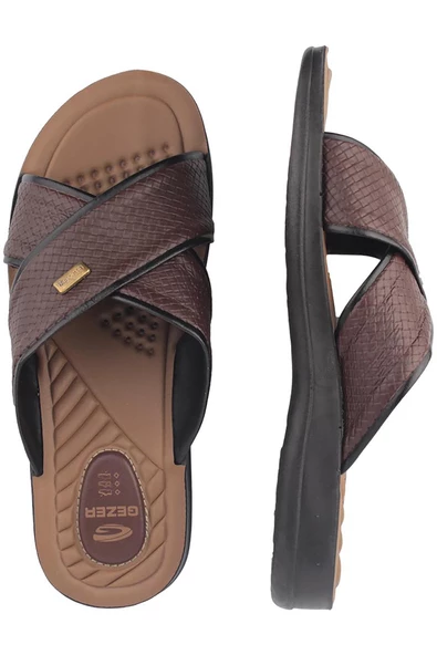 Gezer Erkek Terlik Suni Deri Kahverengi 12598 - Resim 3