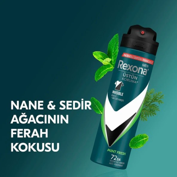 Rexona Men Erkek Sprey Deodorant Natural Fresh Mint 72 Saat Kesintisiz Üstün Koruma 150 ml - 5