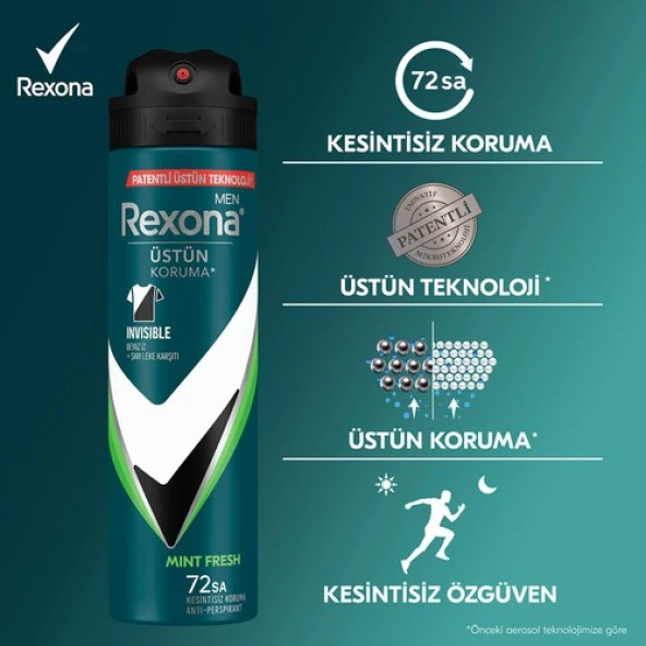 Rexona Men Erkek Sprey Deodorant Natural Fresh Mint 72 Saat Kesintisiz Üstün Koruma 150 ml - 6