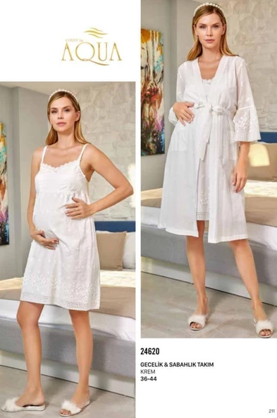 Cossy By Aqua 24620  Fistolu İp Askılı Hamile Lohusa Gecelik Sabahlık Takım - Resim 6