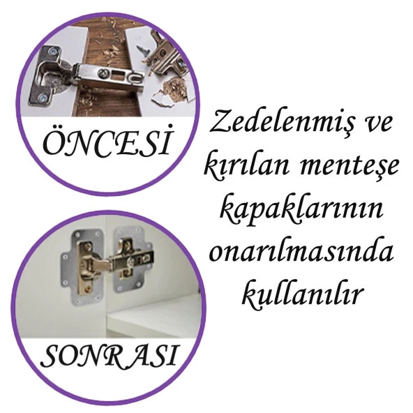 Dolap Kapak Taş Menteşe Tamir Sacı Pratik Onarım Kiti Krom Metal Yuva Tablası 6.5 x 9 cm (8 ADET) - 3