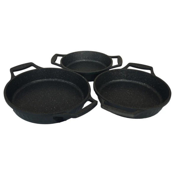 Maas Pırlanta 3 Parça Döküm Granit Sahan Seti 18-20-22 cm Siyah