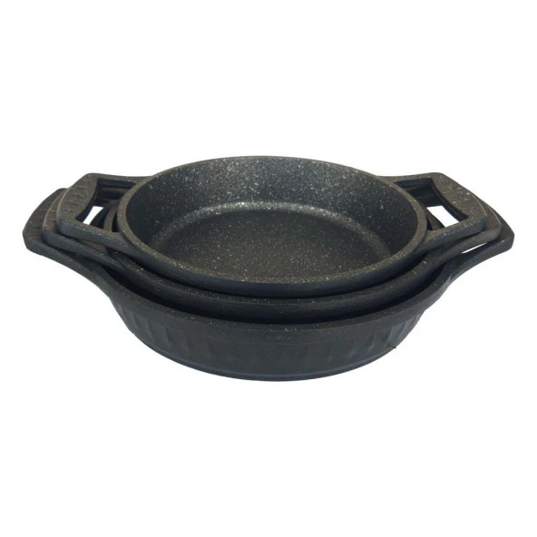 Maas Pırlanta 3 Parça Döküm Granit Sahan Seti 18-20-22 cm Siyah - 4