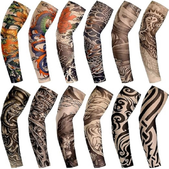 Giyilebilir Dövme 6 Çift 12 Adet Karma Kol Çorap Dövmesi Seti Sleeve tattoo - 2
