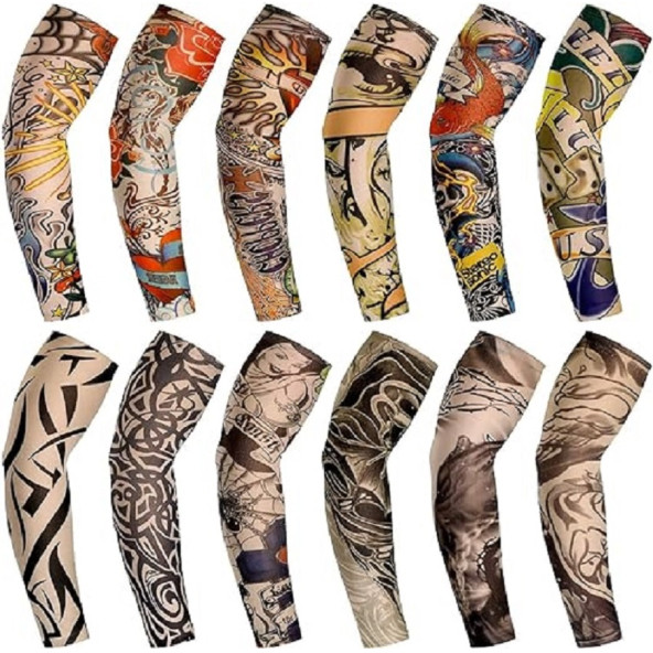 Giyilebilir Dövme 6 Çift 12 Adet Karma Kol Çorap Dövmesi Seti Sleeve tattoo - 4
