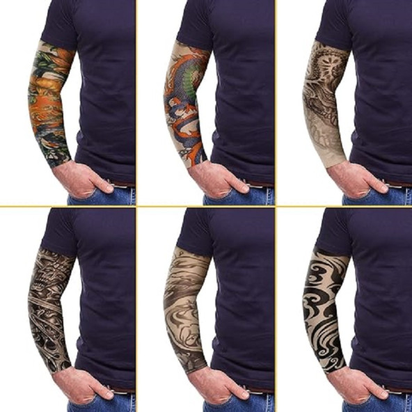 Giyilebilir Dövme 6 Çift 12 Adet Karma Kol Çorap Dövmesi Seti Sleeve tattoo - 6