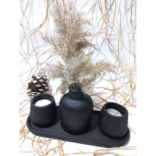 KÜP VAZOLU TABAKLI TEALİGHT MUMLUK SET SİYAH ürün görseli 1