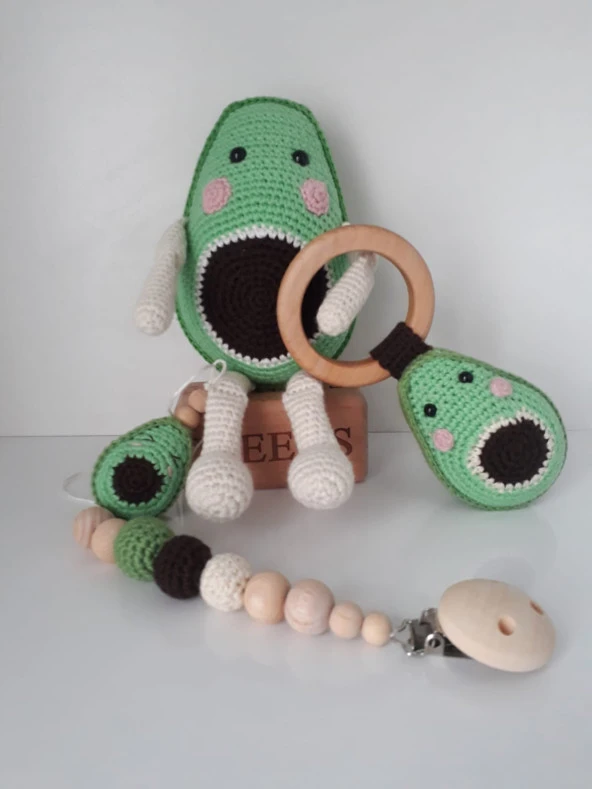 Avokado Yeni Doğan Seti Amigurumi Organik Oyuncak