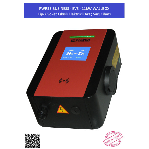 PWR33 BUSINESS-EVS-11 kW WALLBOX - TİP2 SOKET ÇIKIŞLI ELEKTRİKLİ ARAÇ ŞARJ CİHAZI - 11