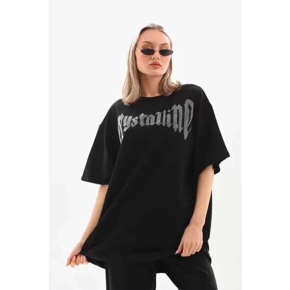 Lucky Life Unisex Taş Desenli Oversize T-Shirt - Beyaz - 2