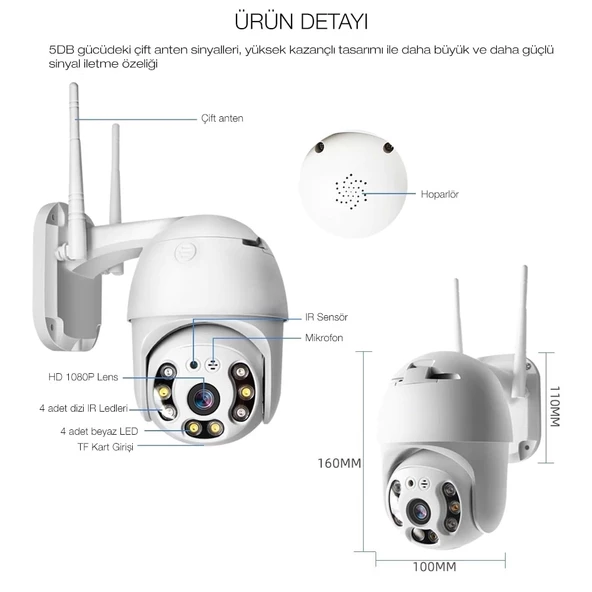 2.0 Mp Hd Lens İç Dış Mekan Suya Danıklı Ip Wifi Network Güvenlik Kamerası 32 Gb Hafıza Kartlı - 2