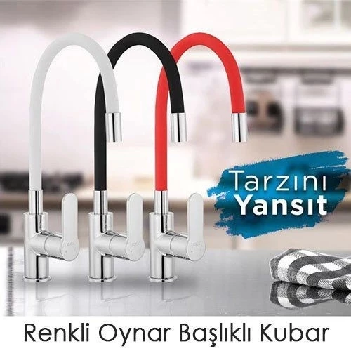 Esnek Kıvrılabilir Renkli Silikon Oynar Başlıklı Musluk Bataryası Başlığı Kubar - 2
