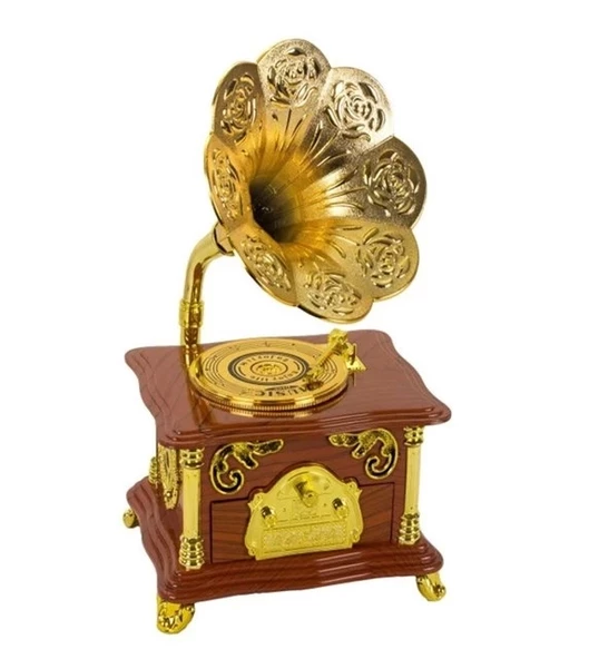 Nostaljik Tasarımlı Kurmalı ve Çekmeceli Gramofon Müzik Kutusu (kahverengi) - 3
