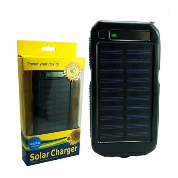 Güneş Enerjili Işıklı Solar Taşınabilir Usb Girişli Şarj Cihazı Powerbank 15000 Mah
