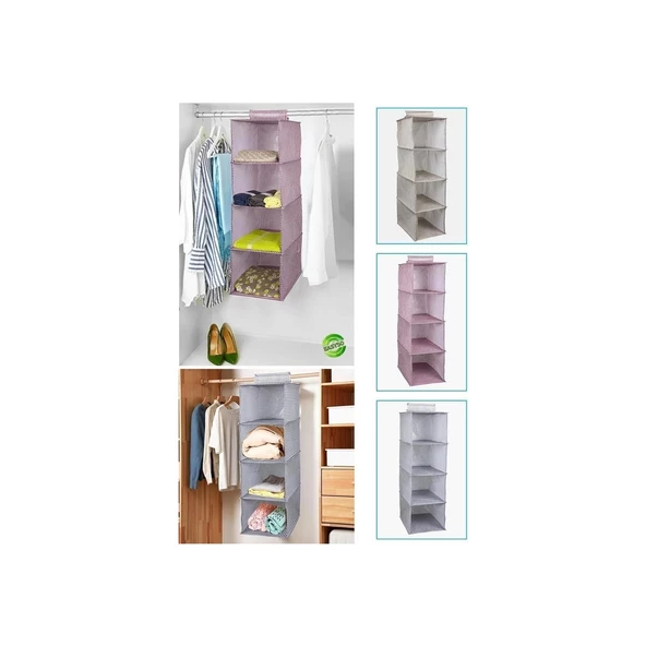 Dolap İçi Düzenleyici Katlanabilir Çok Amaçlı 4 Bölmeli Çizgili Bez Organizer (mavi) - 6