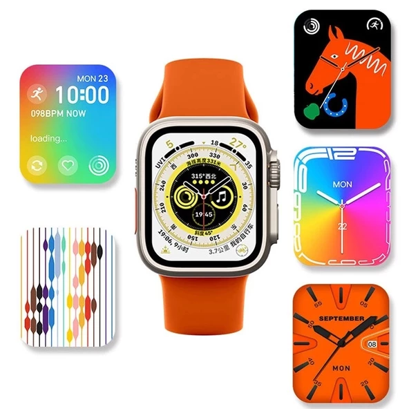 Hw8 Ultra Çift Kordon 49mm - Siri Nfc Bluetooth Arama Konuşma - İos & Android Uyumlu Akıllı Saat - 8