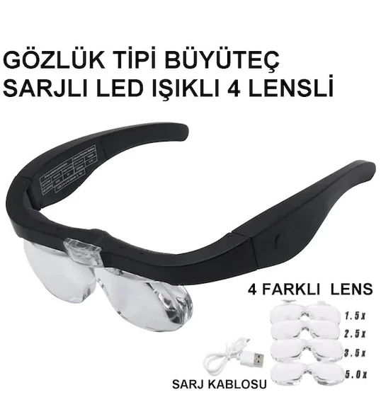 - Şarjlı gözlük Büyüteç  4 Farklı Lens -11537dc