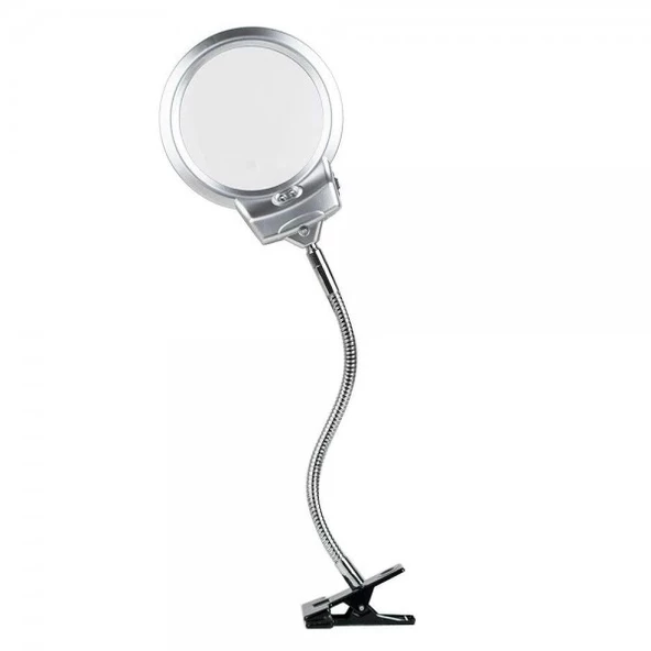 -2.5X130 MM 5X24 MM LED Aydınlatmalı Büyüteç,Masa üstü Metal Hortum Mandallı-MG15124-C - Resim 3