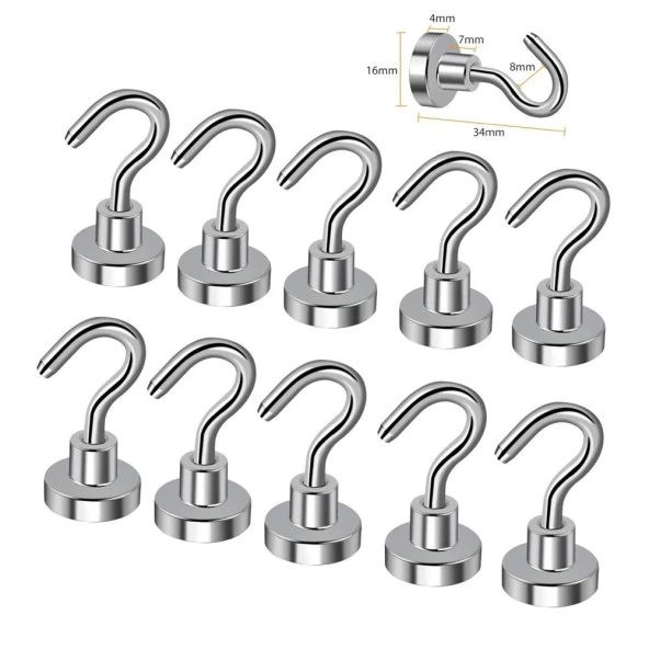 Valkyrie 10 Adet Neodyum Mıknatıs Askı Seti 14kg Taşıma Kanca Mutfak Buzdolabı Banyo Kapı Dolap Balkon Tekne - 4