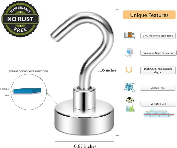 Valkyrie 10 Adet Neodyum Mıknatıs Askı Seti 14kg Taşıma Kanca Mutfak Buzdolabı Banyo Kapı Dolap Balkon Tekne - 6