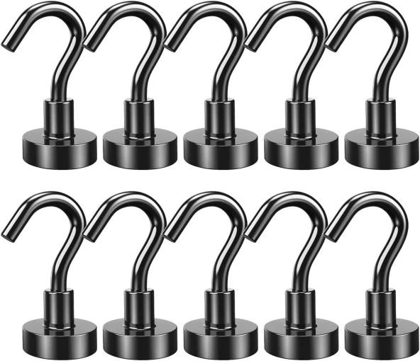 Valkyrie 10 Adet Neodyum Mıknatıs Askı Seti 14kg Taşıma Kanca Mutfak Buzdolabı Banyo Kapı Dolap Balkon Tekne Siyah - 4